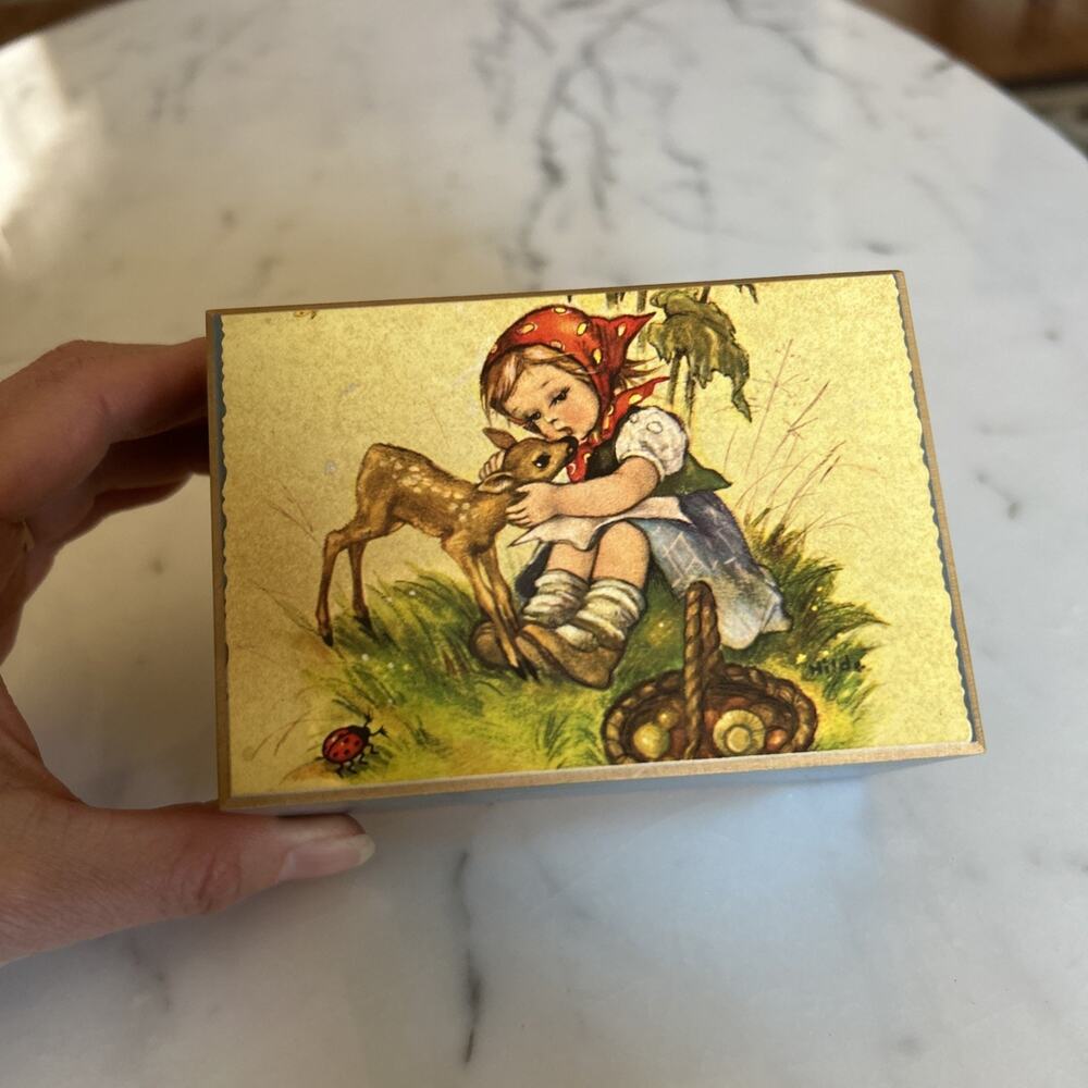 Vintage Hummel Music Box Girl with Deer, Lara’s Theme, Thorens Movement, Swiss